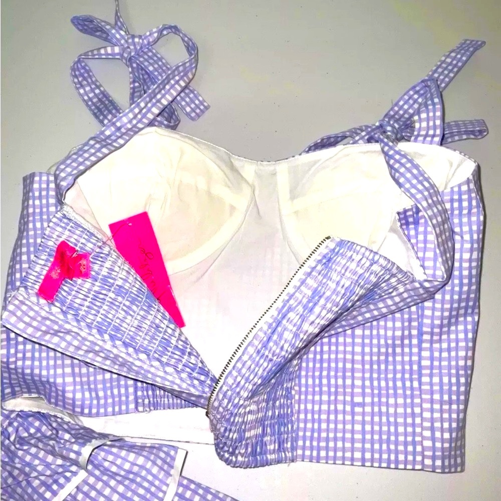 Lilly Pulitzer NWT Rosalie Mini Skirt & Crop Top Lilac Gingham $198  Size 14 - Picture 9 of 16